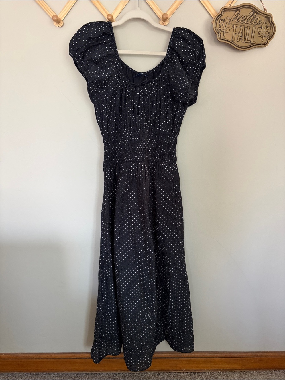 GAP Black With White Polka Dot smocked maxi Dress